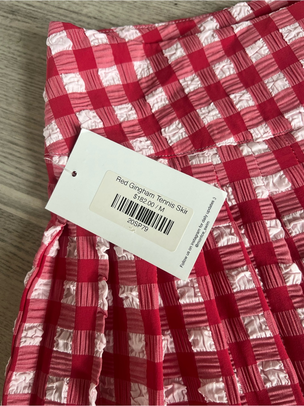 Montce Red and White Gingham Pleated Mini Skirt - Picture 2 of 4